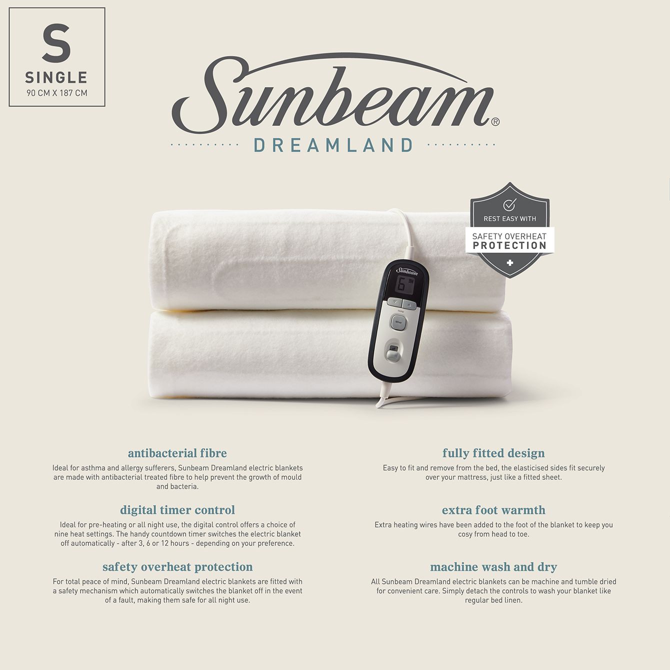 Dreamland Antibacterial Electric Blanket Single